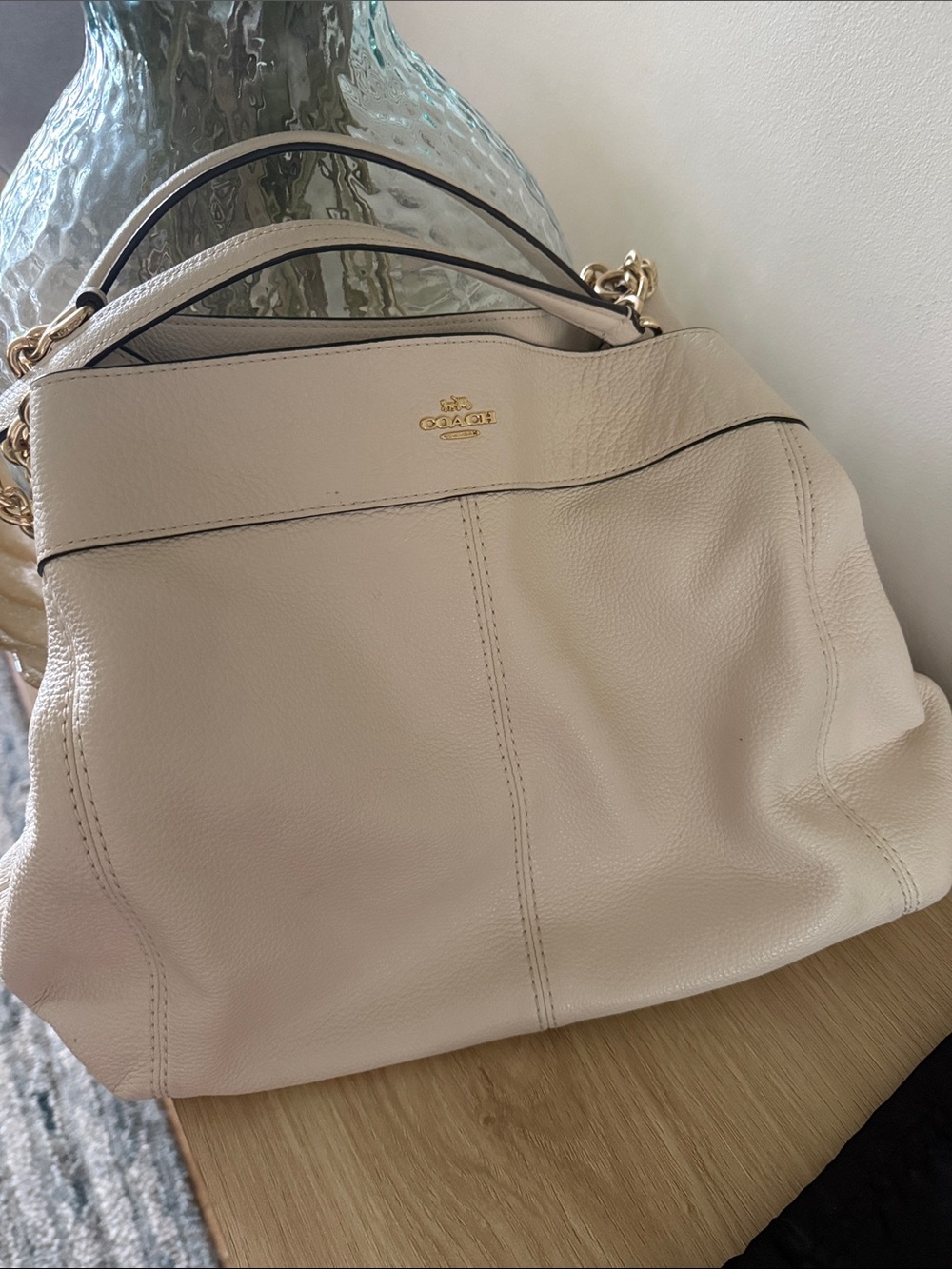 Vintage Coach Pebbled Leather Shoulder Bag in Light Cream